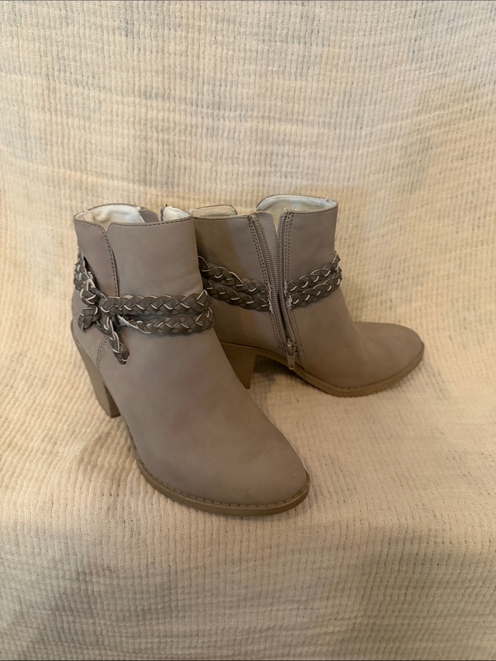 Blowfish Taupe Braided Strap Ankle Booties